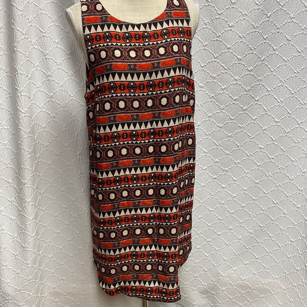 H&M size 12 Geometric Patterned Sleeveless Dress -‎ terracotta and Brown